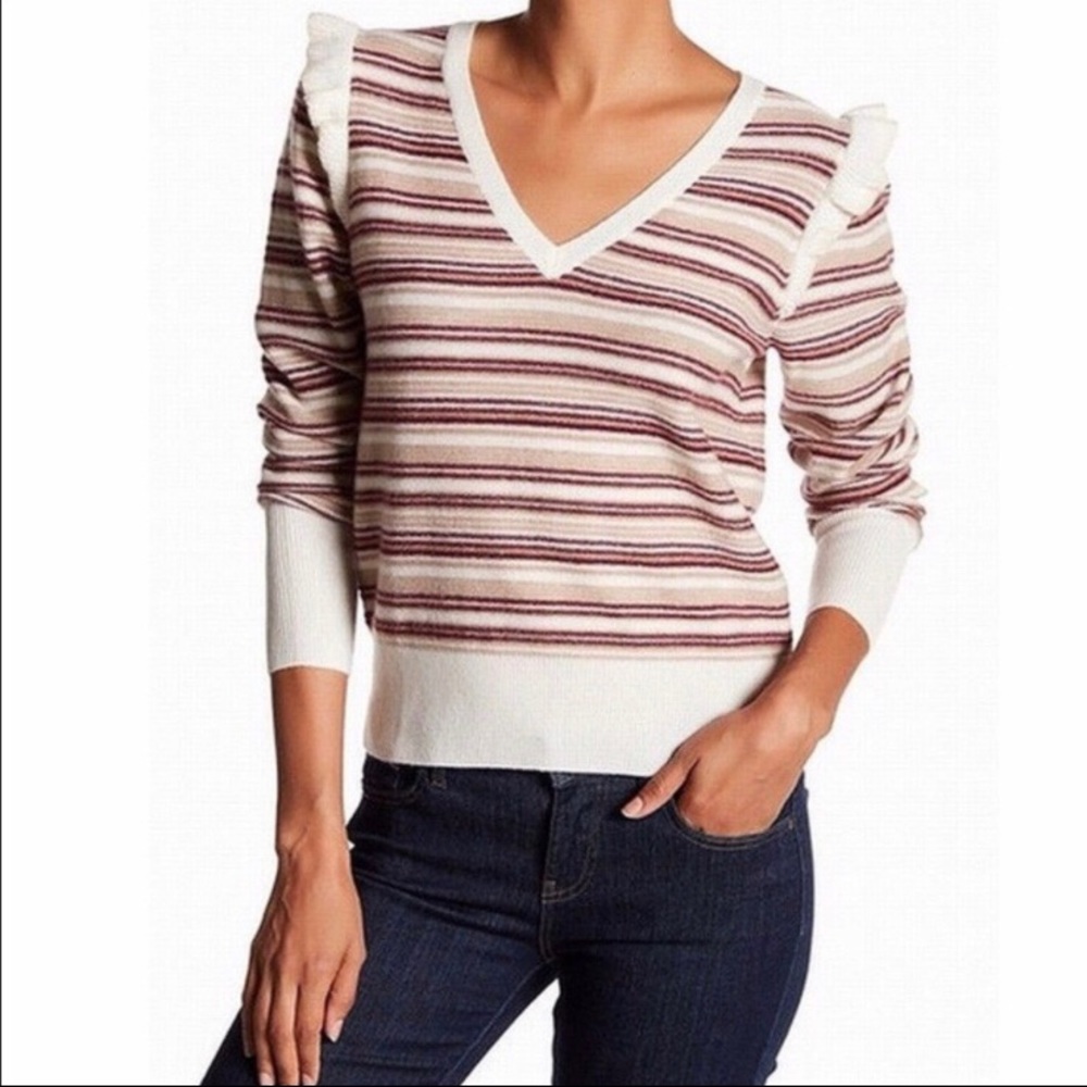 JOIE Cais D Striped Metallic Ruffle Sweater Size S